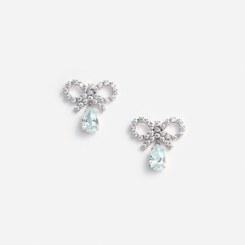 Micro Bow Blue Droplet Earrings 1