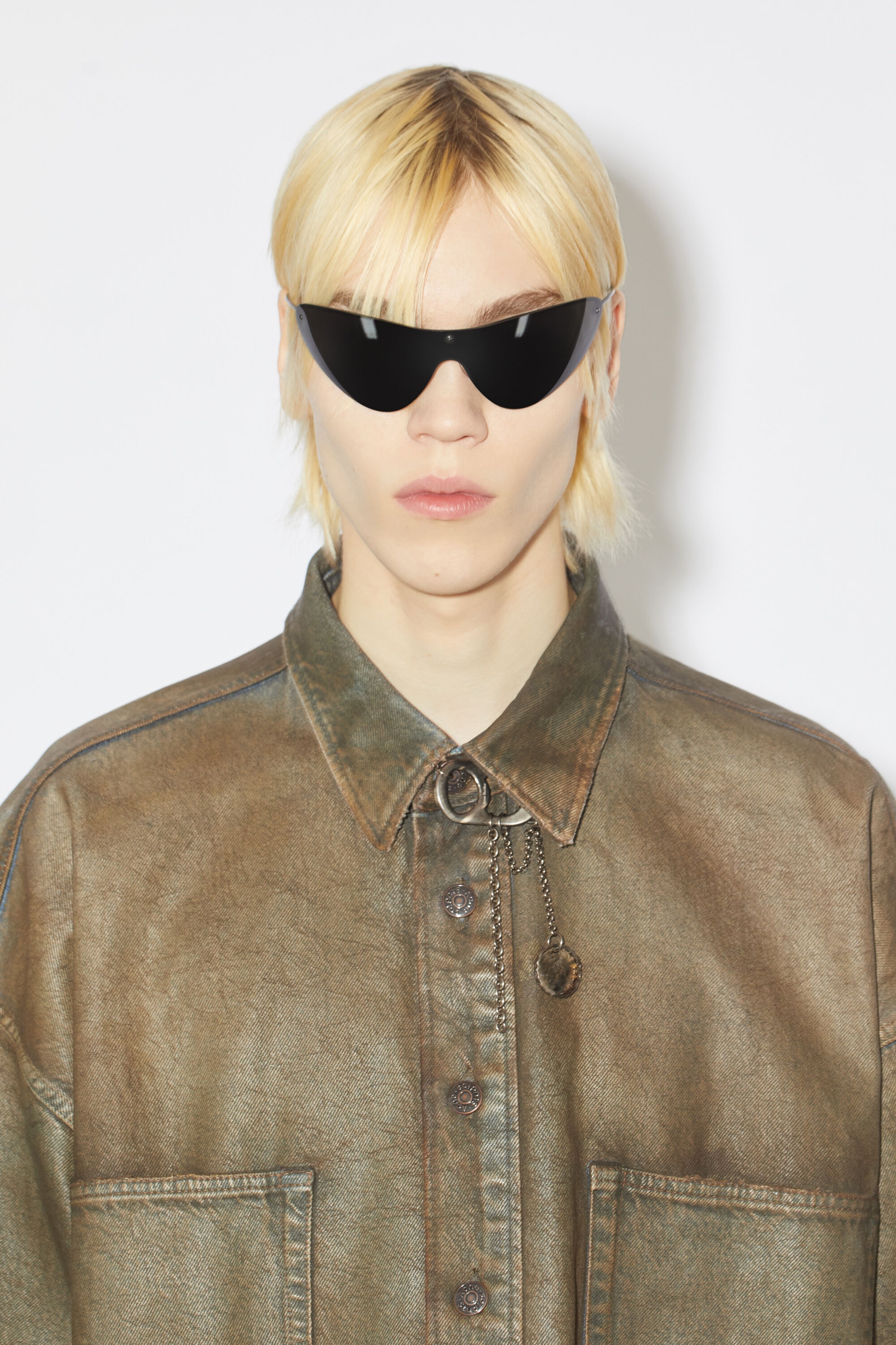 Denim button-up shirt - Blue/beige - 5
