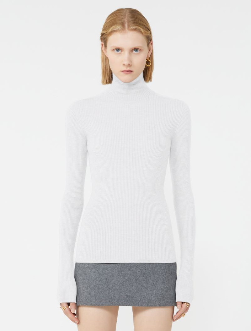 Wool mock polo-neck sweater - white 3