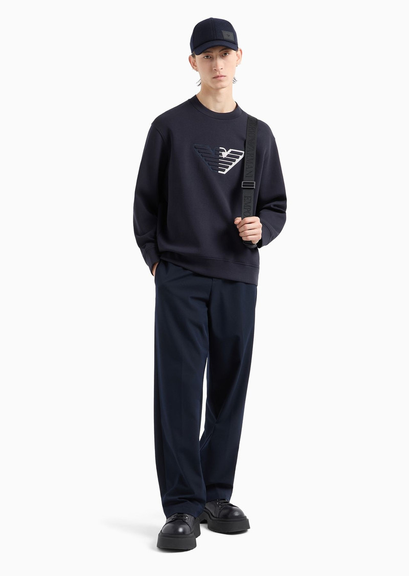 EMPORIO ARMANI Double-jersey sweatshirt with embossed oversized eagle on a chevron background outlook
