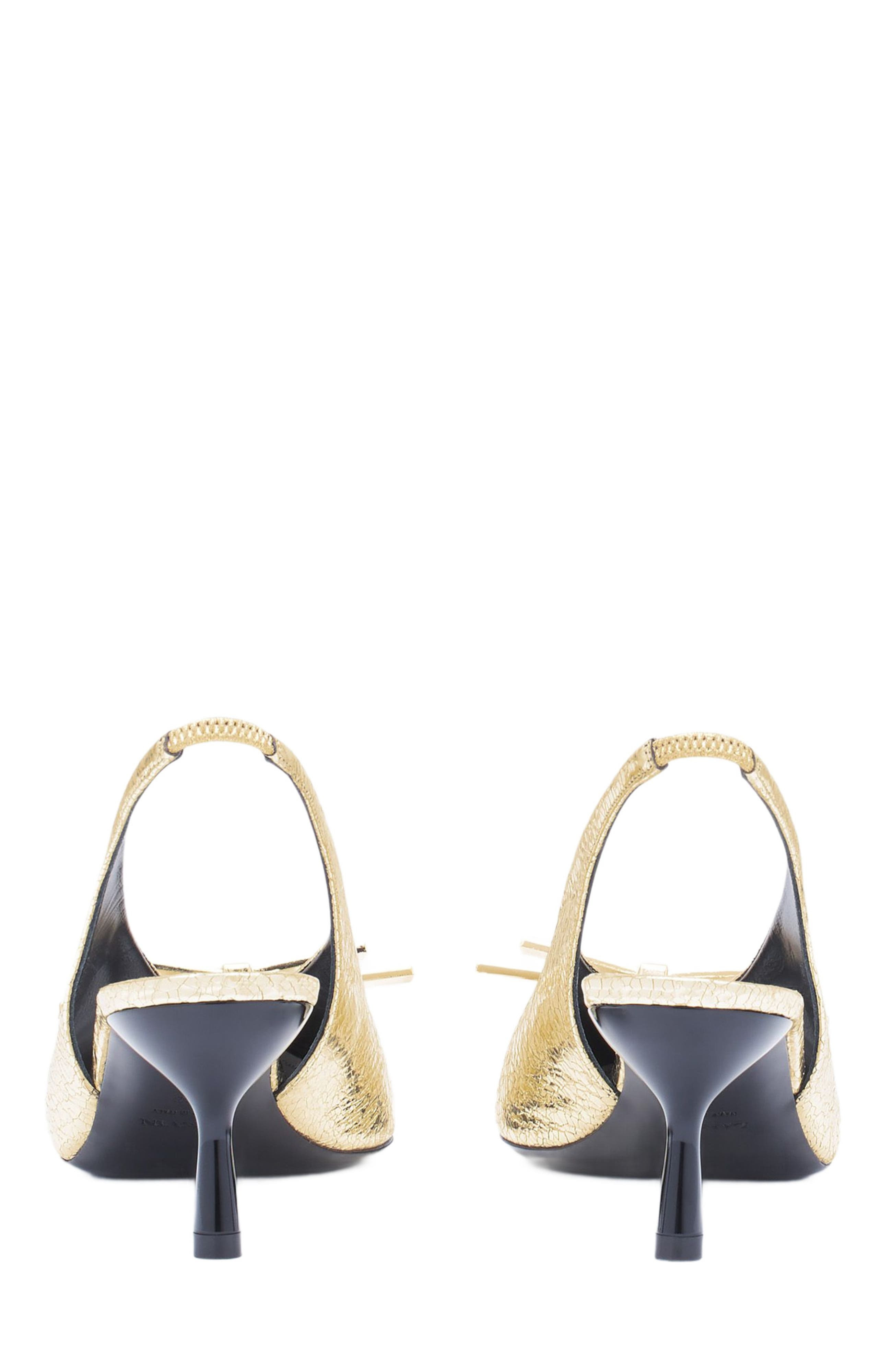 Lanvin BOW SLINGBACK PUMPS IN CRACKLED METALLIC LEATHER in Gold at Nordstrom - 4