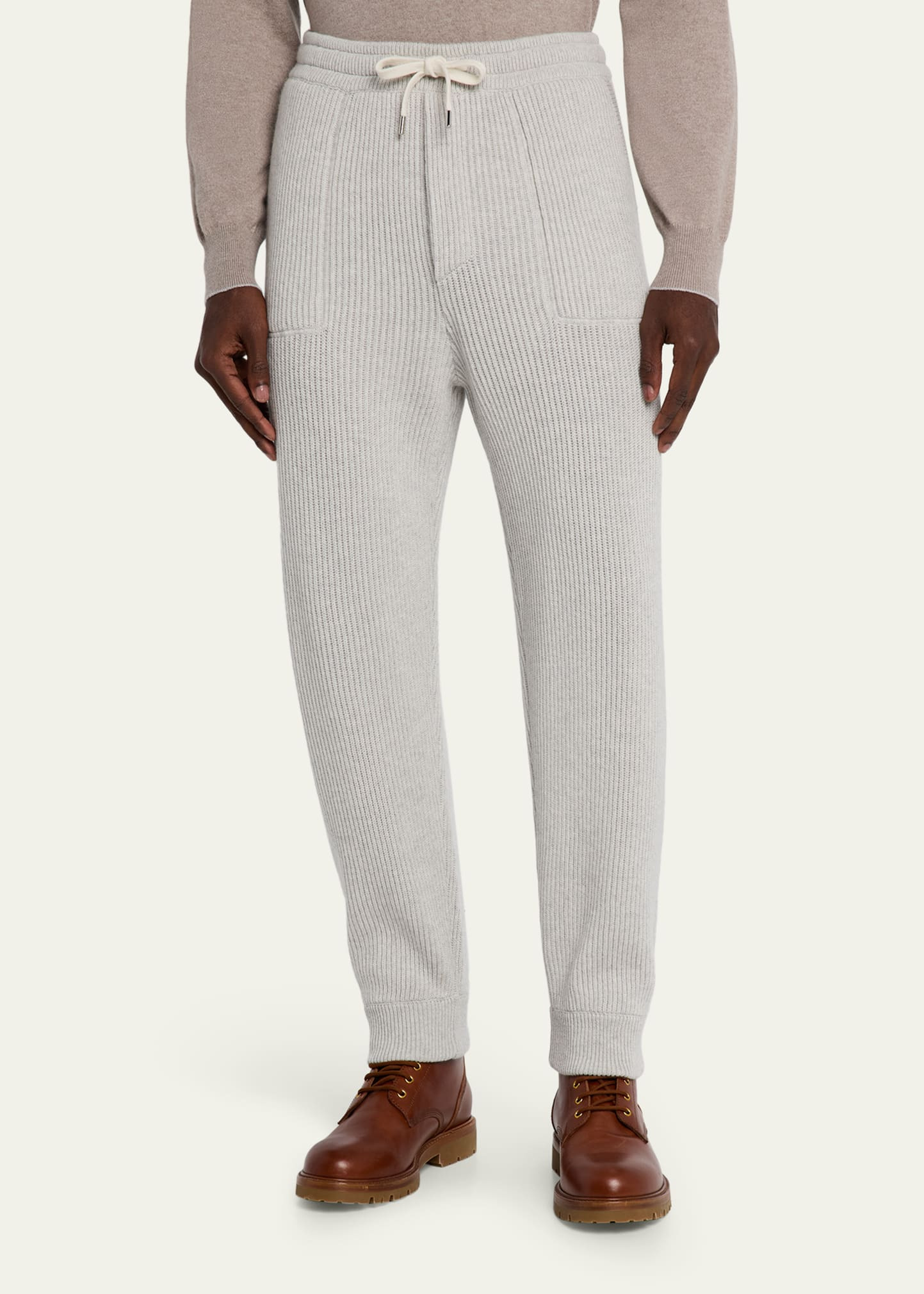 Men's Cashmere Rib Drawstring Pants - 4