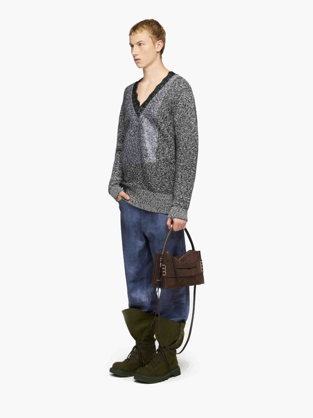 V-NECK LACE TRIM SWEATER - 4