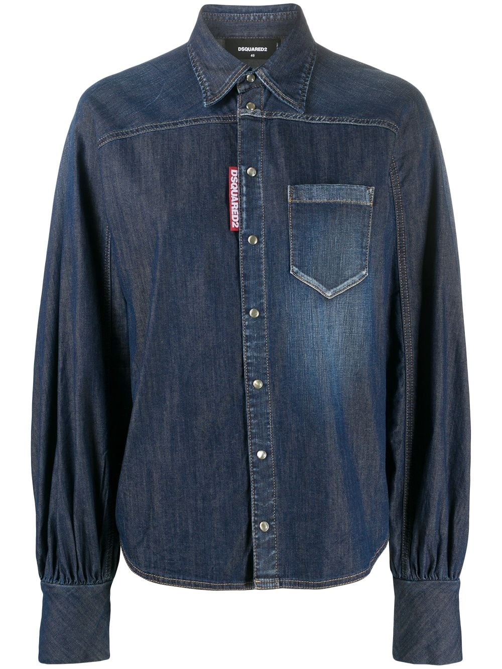 bishop-sleeves denim shirt - 1