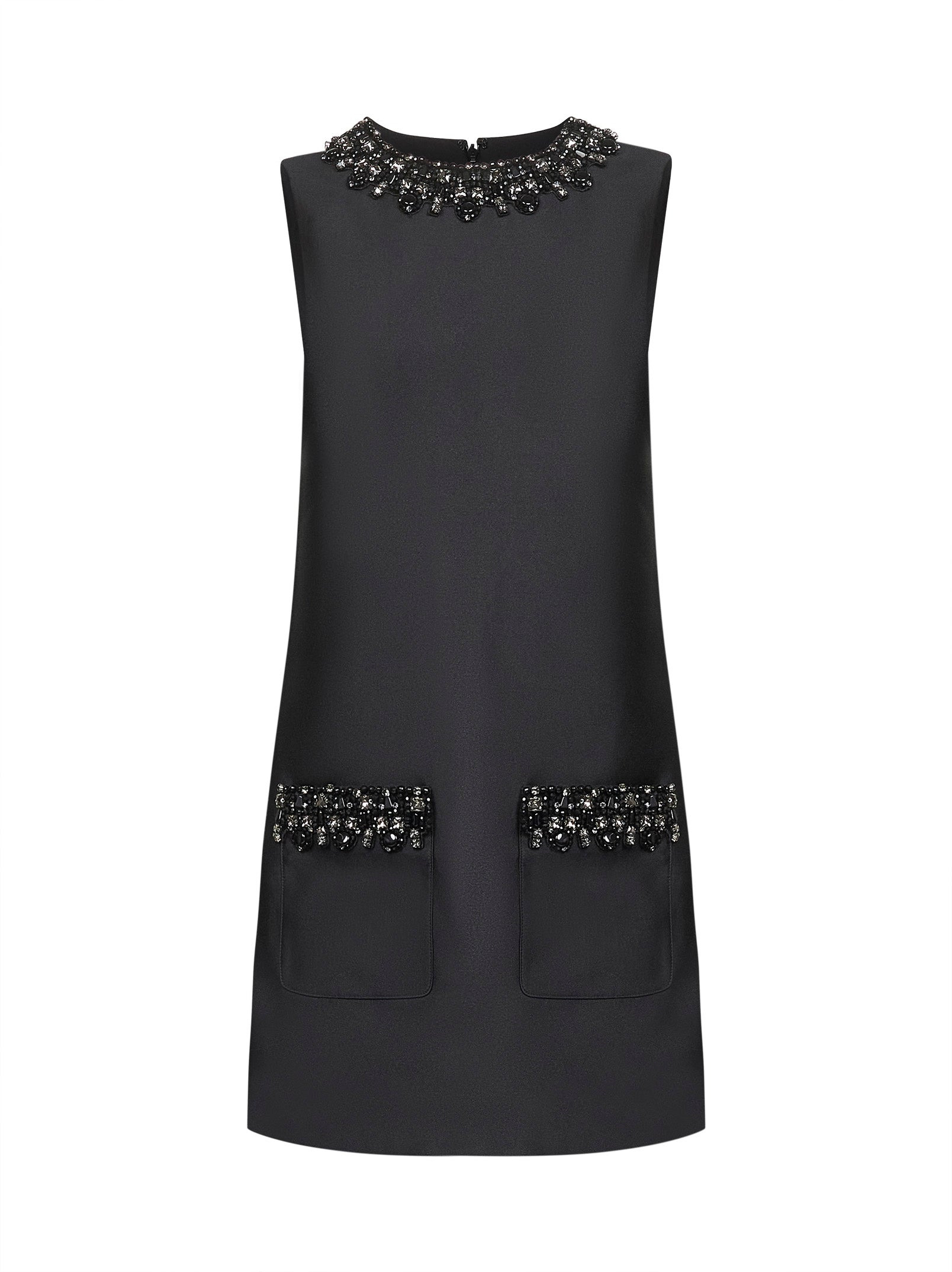 Black taffeta embellished trim mini dress - 1