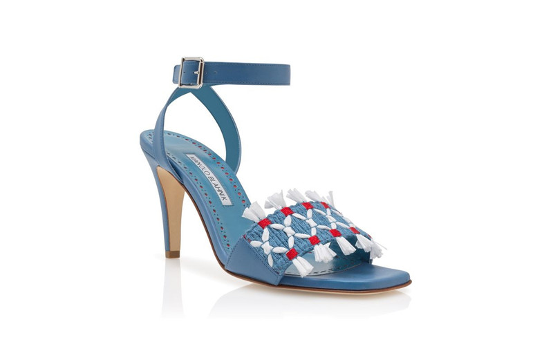 Blue Nappa Leather Ankle Strap Sandals 3