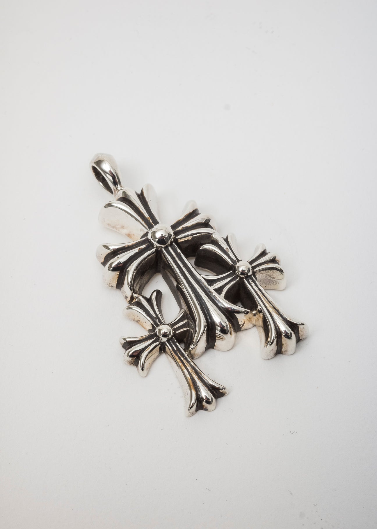 Silver CH Triple Baby Fat Cross Pendant - 2