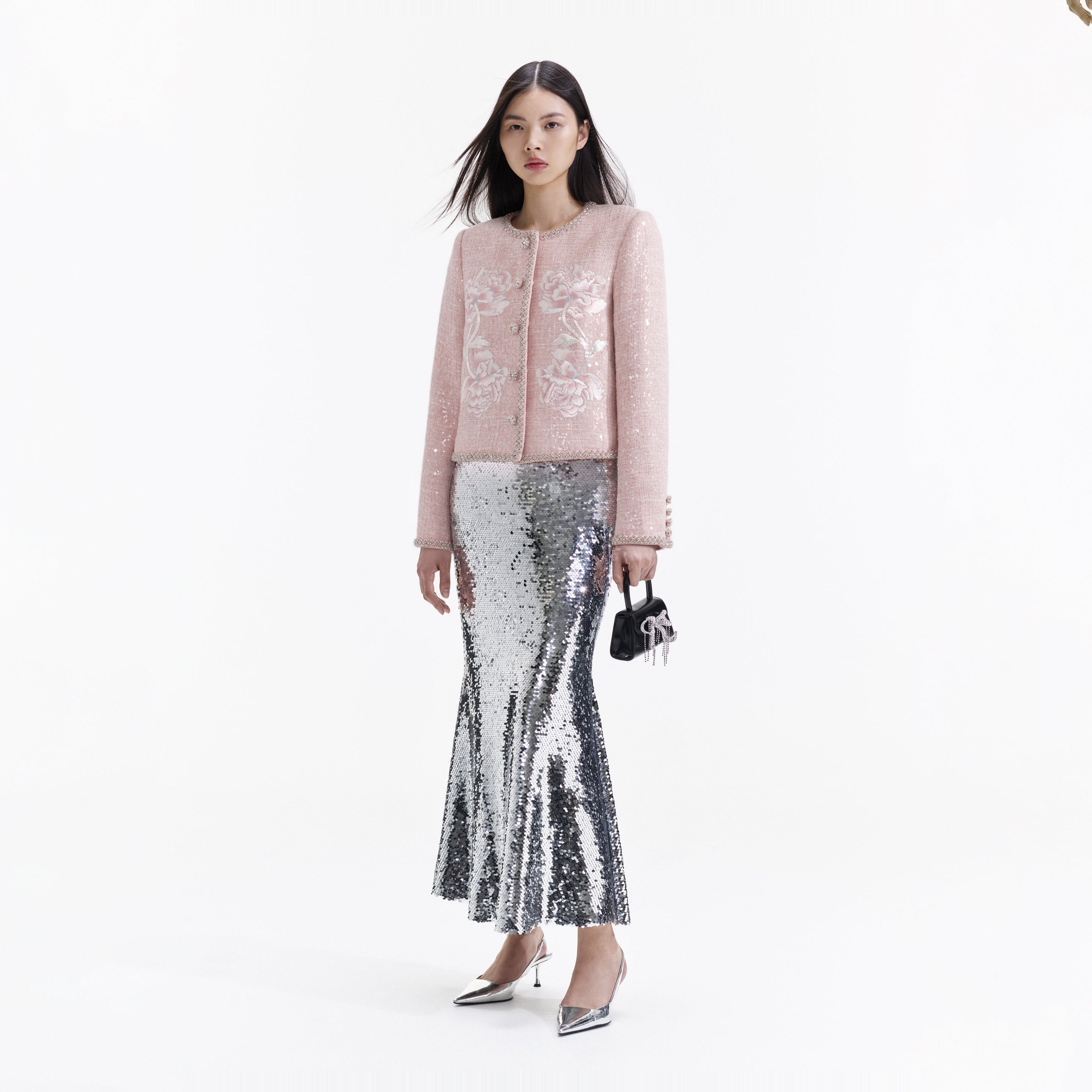 Pink Embroidered Boucle Jacket - 2
