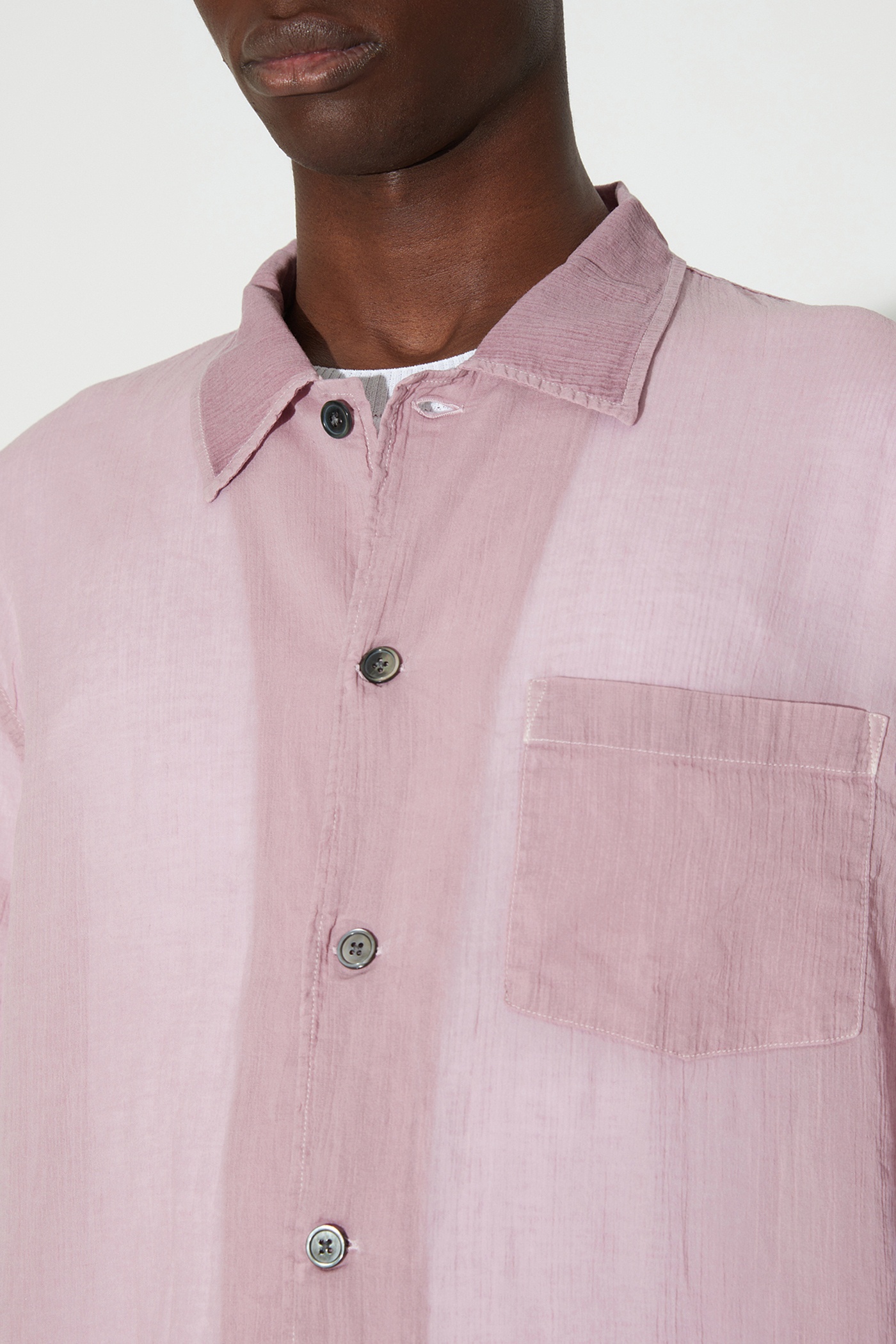 Box Shirt Shortsleeve Dusty Lilac Coated Voile - 7