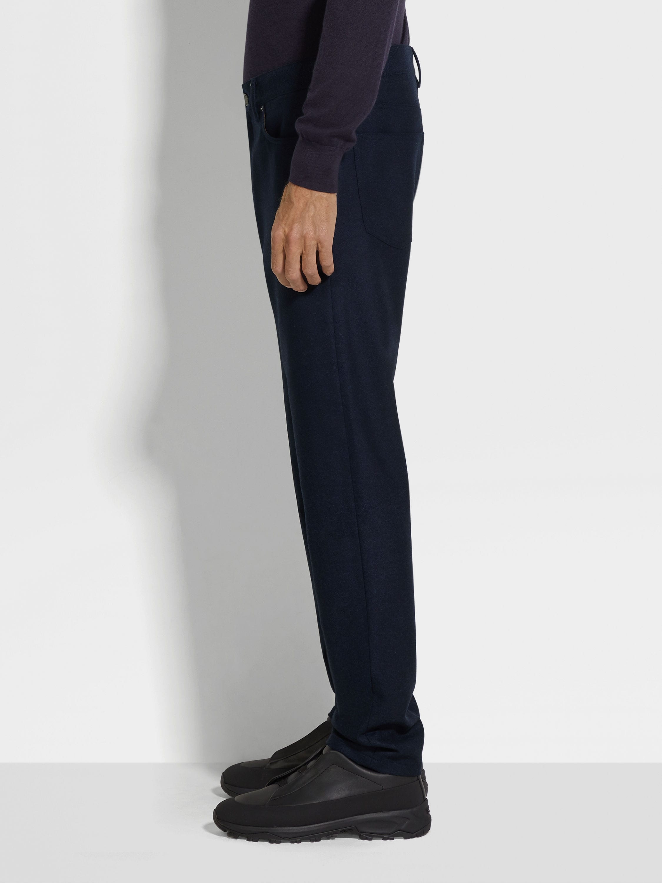 NAVY BLUE WOOL AND CASHMERE ROCCIA PANTS - 3