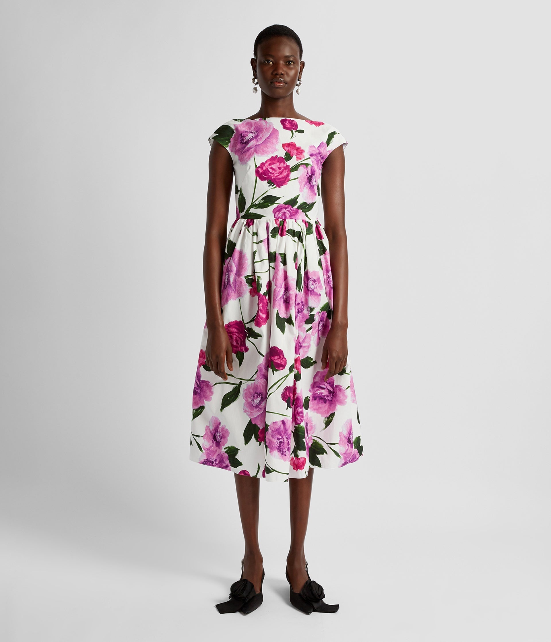 BOAT NECK FULL SKIRT MIDI DRESS - 2