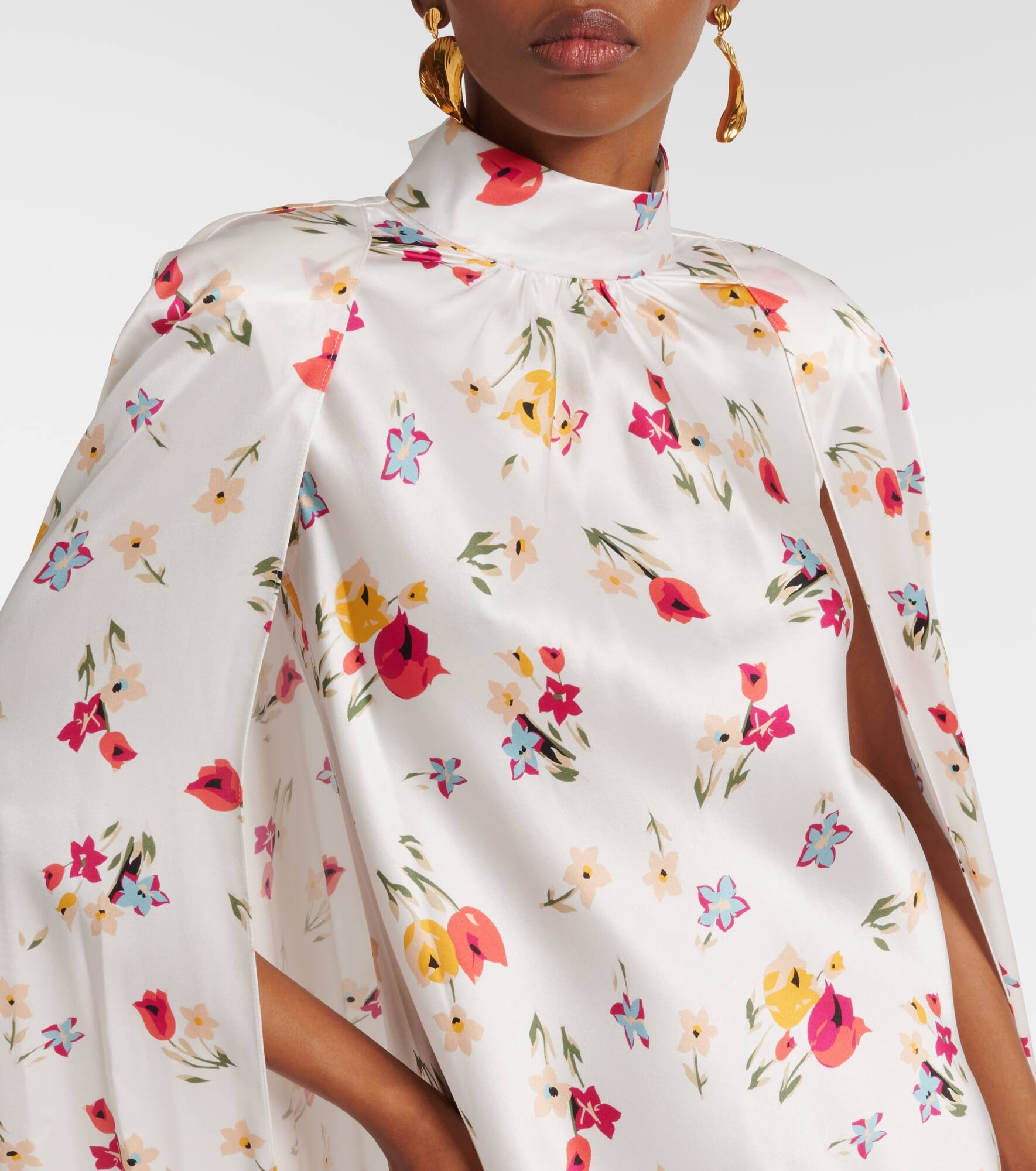 Floral caped silk maxi dress - 5