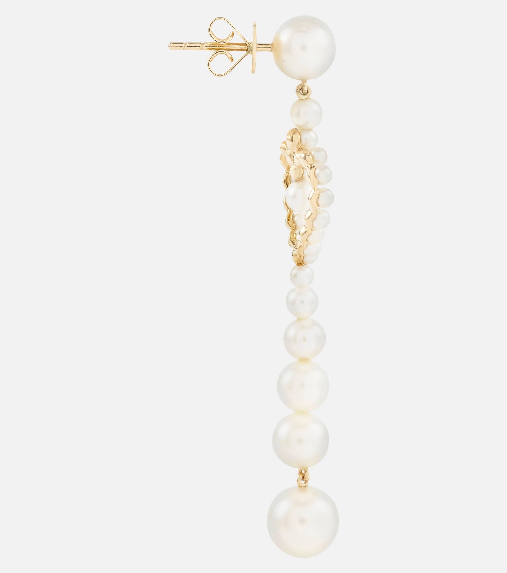 Pearl Heart 14kt gold pendant earrings with pearls - 4
