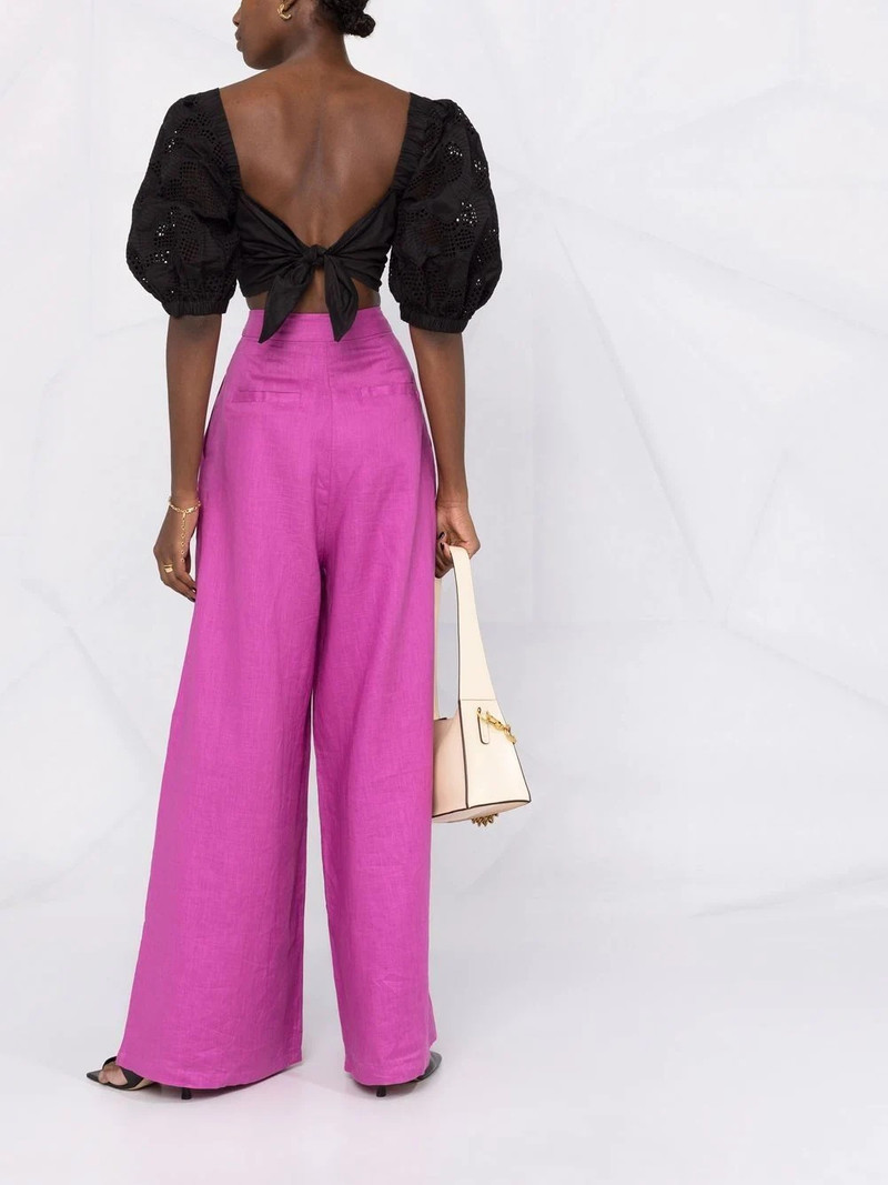 lace puff-sleeves crossover cropped top 6