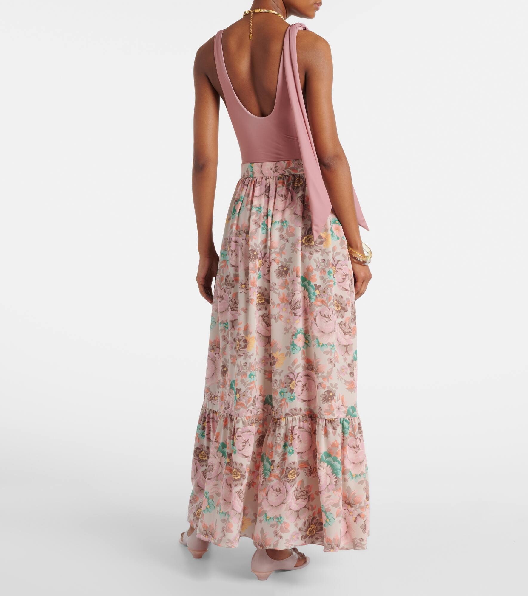 Gathered silk crêpe de chine maxi skirt - 3