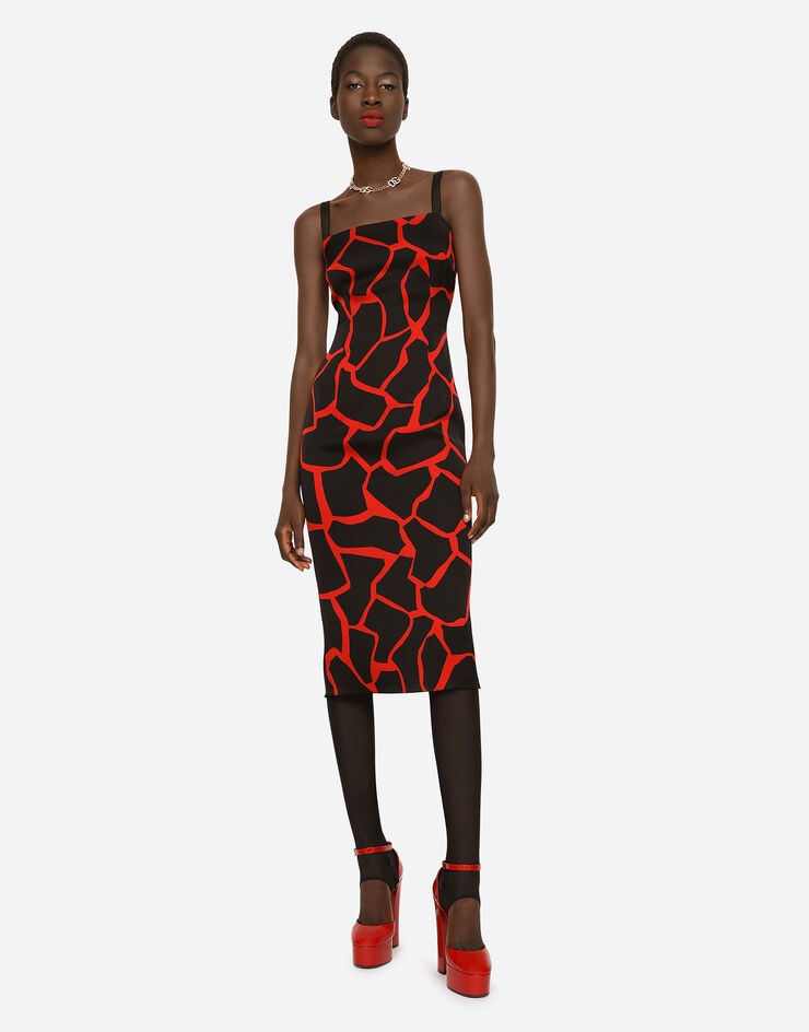 Giraffe-print charmeuse calf-length dress - 1