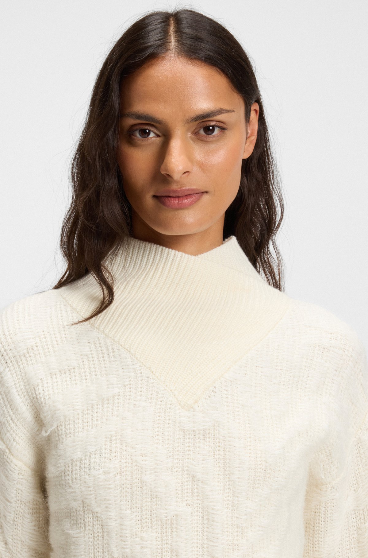 CROPPED WOOL-BLEND SWEATER WITH LAYERED NECKLINE - 5