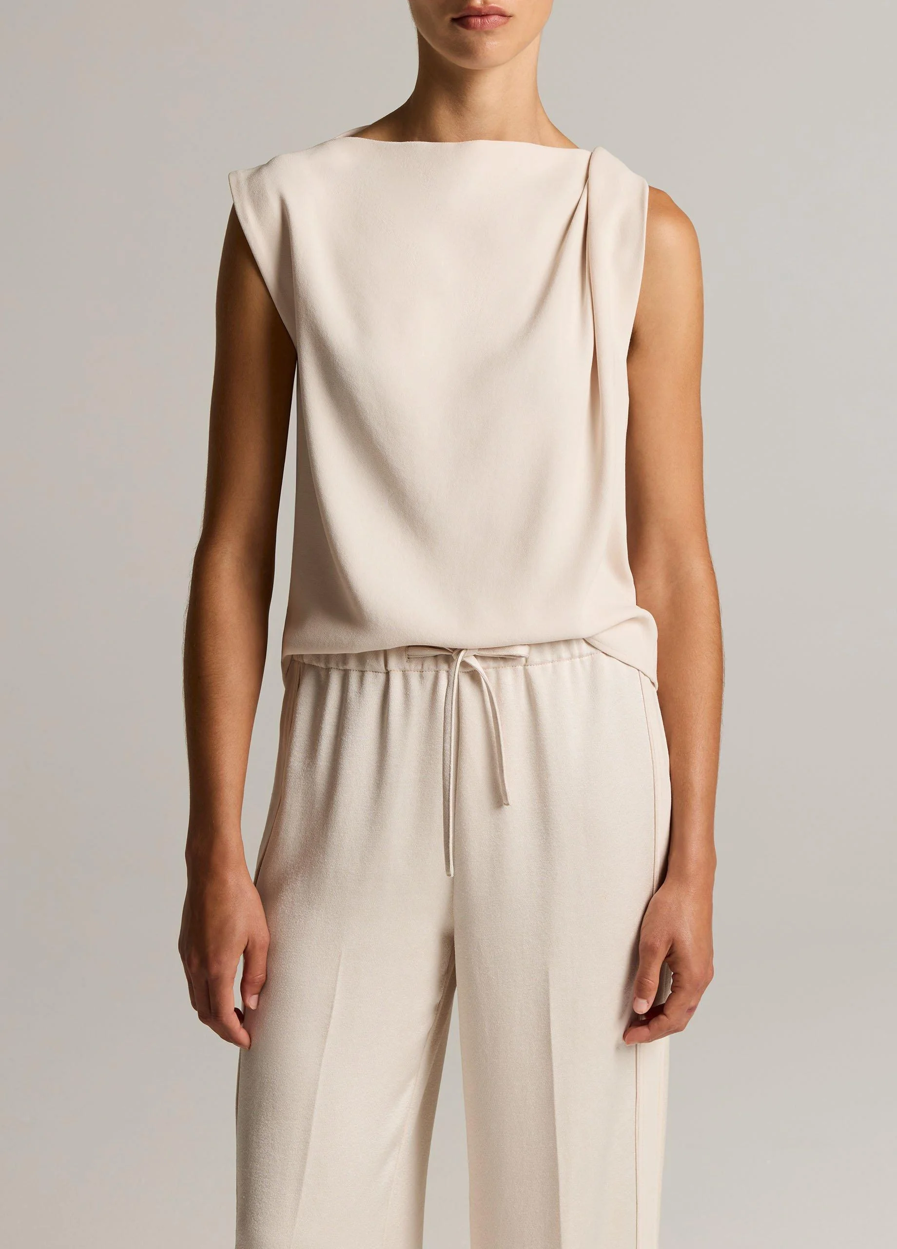 Crepe Draped-Shoulder Sleeveless Top - 1