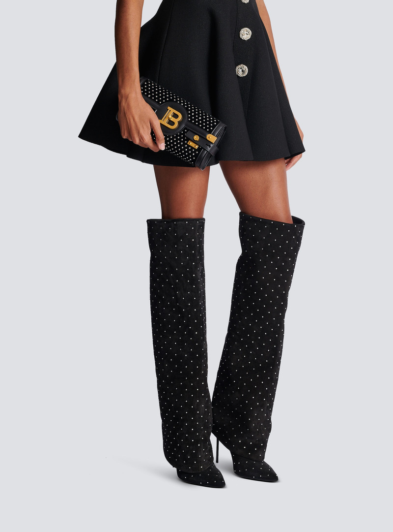 Balmain B-Buzz 23 velvet and crystal clutch outlook
