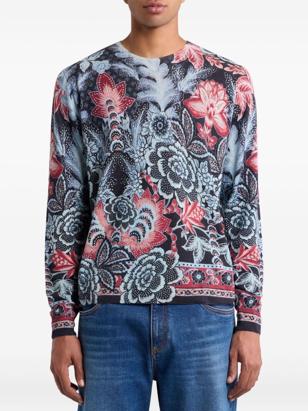 floral-print crew-neck sweater - 3