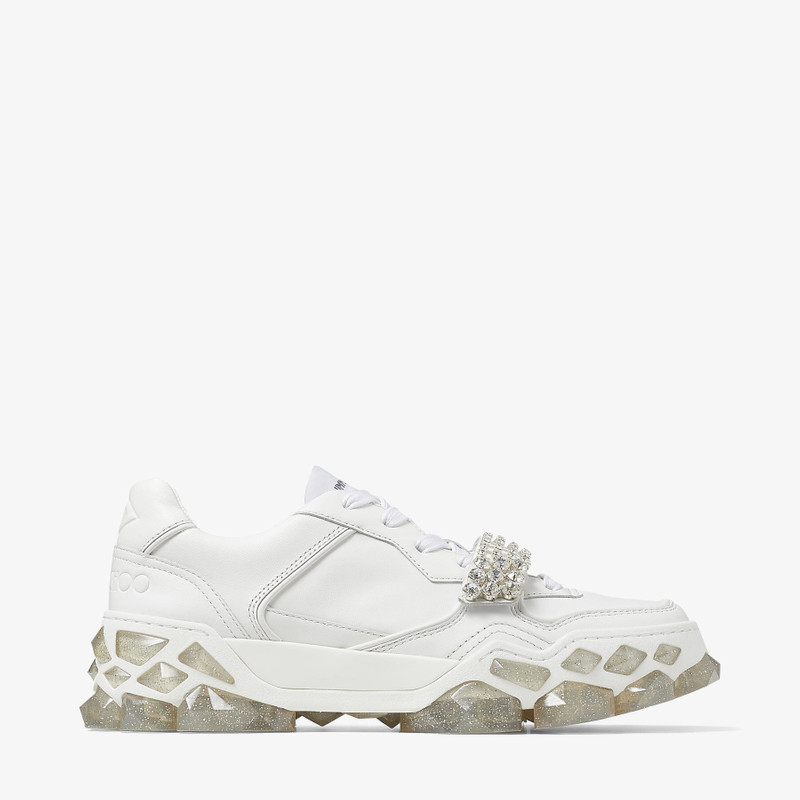 Diamond X Strap/F
White Calf Leather Low Top Trainers with Crystal Strap 1