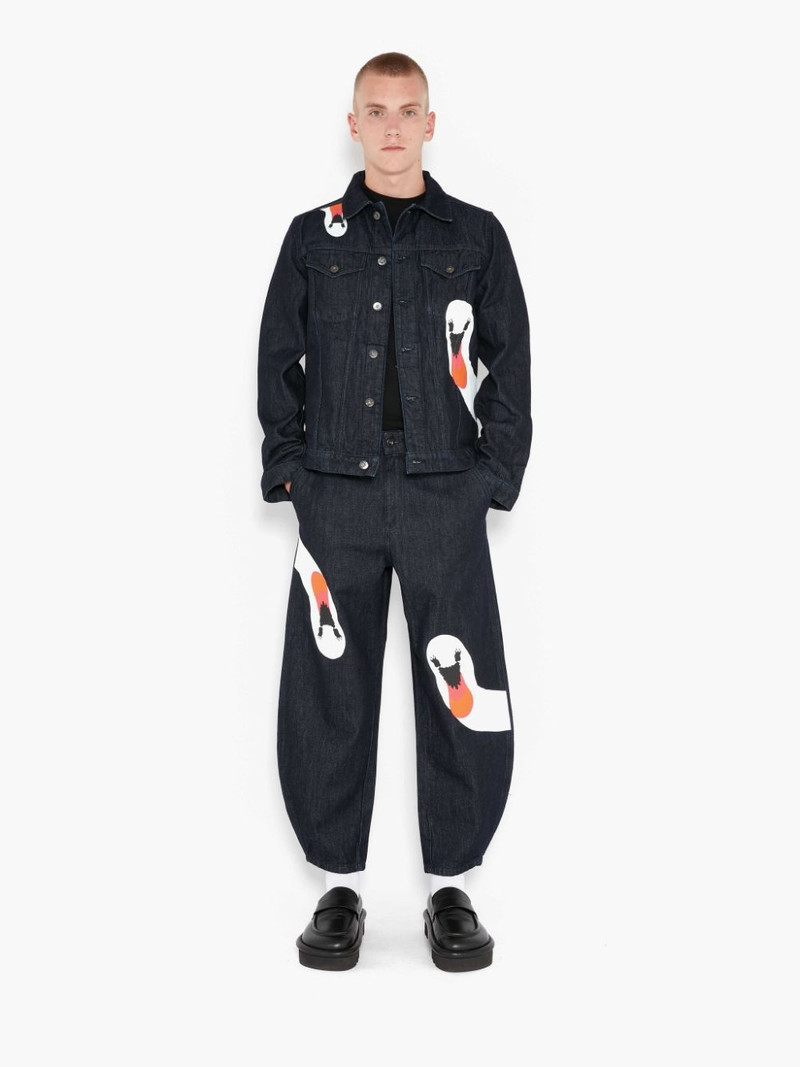 JW Anderson SWAN PRINTED CURVED DENIM JEANS outlook