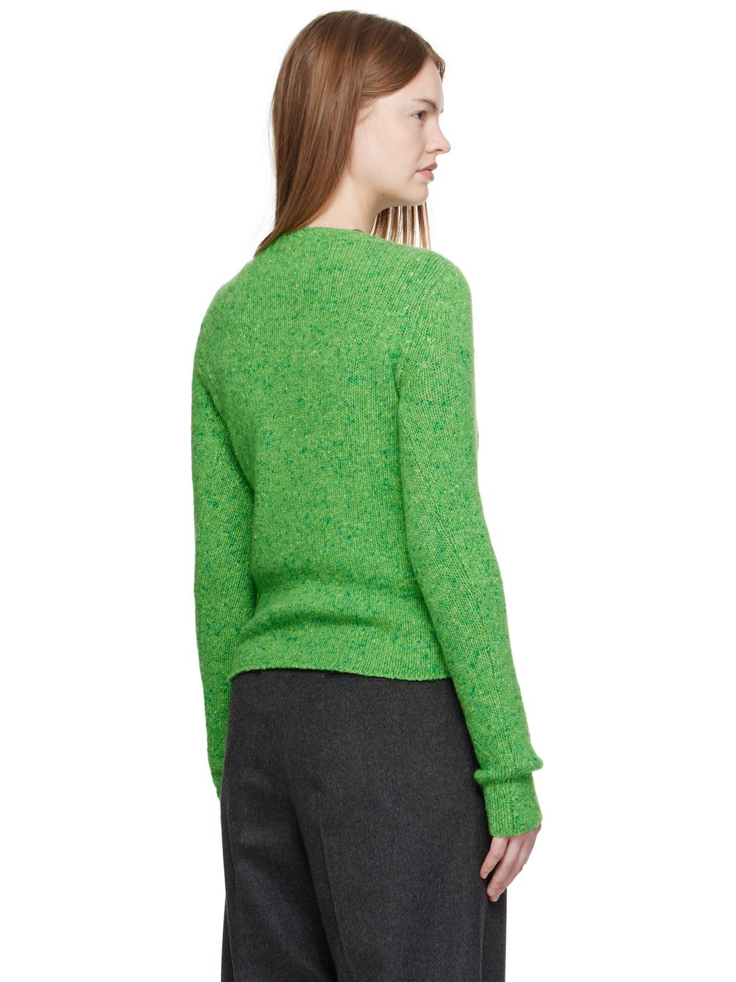 Green Cashmere Melange Knit Sweater - 3
