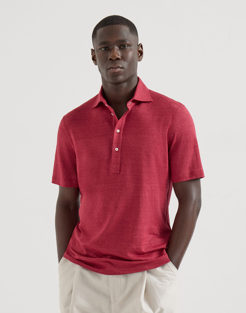 Linen and cotton mélange jersey polo with shirt-style collar 2