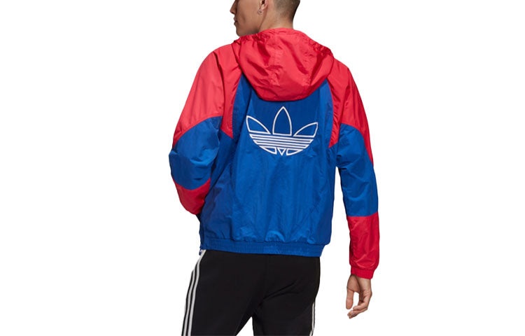 adidas originals Outdoor Windproof Colorblock Sports Splicing Hooded Jacket Blue GE6239 - 2