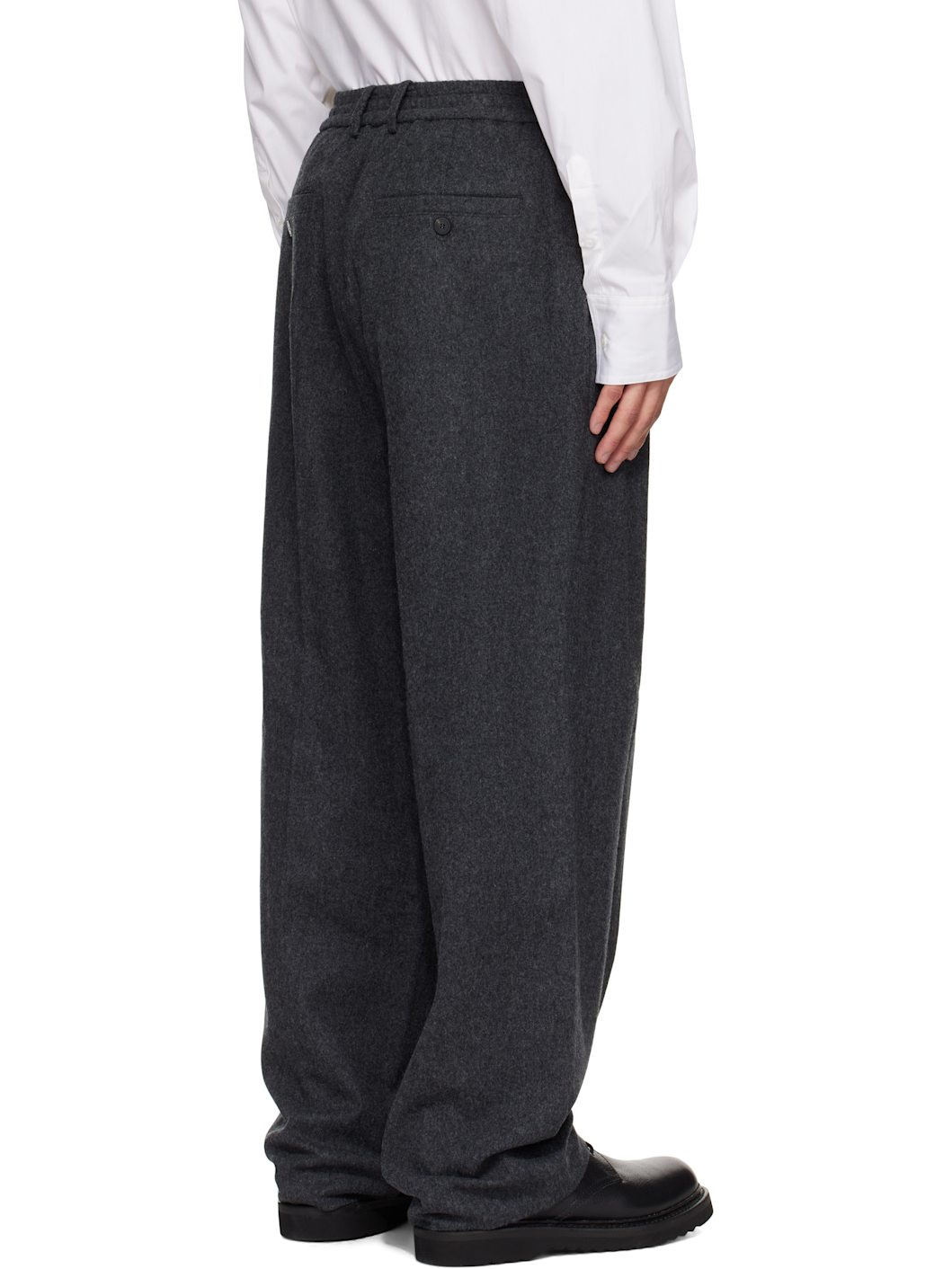Gray Two Tuck Wool Trousers - 3