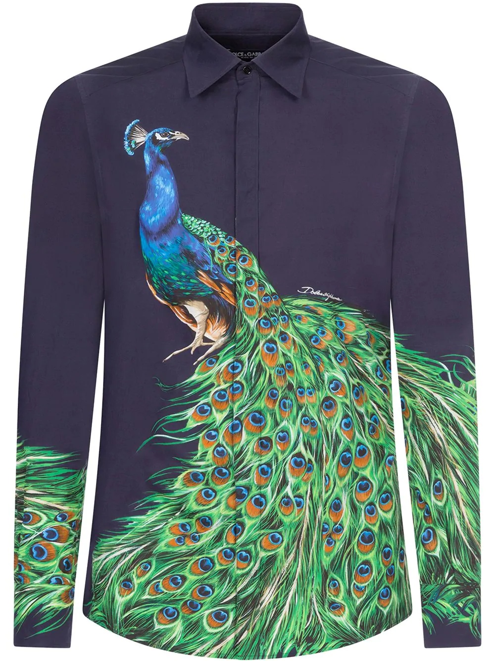 peacock print buttoned shirt - 1