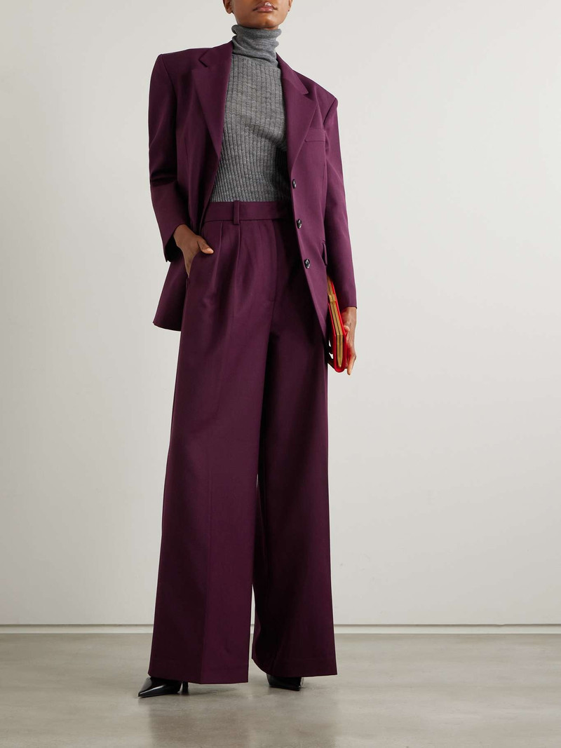 ANINE BING Lou pleated woven wide-leg pants Burgundy outlook