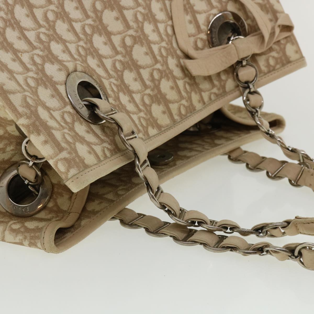 DIOR Trotter Canvas Chain Tote Bag Leather Beige - 6
