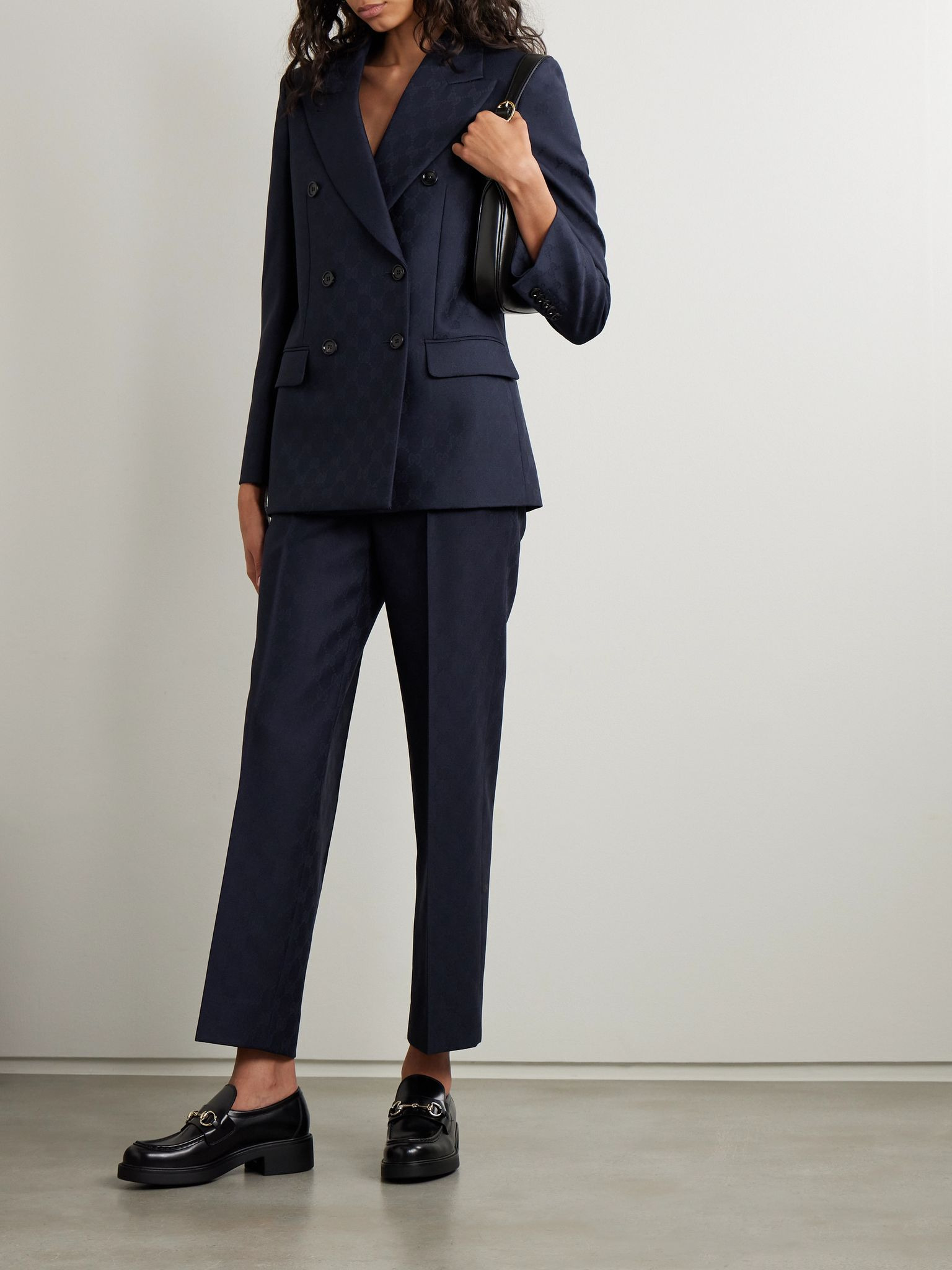 Double-breasted wool-jacquard blazer Midnight blue - 2