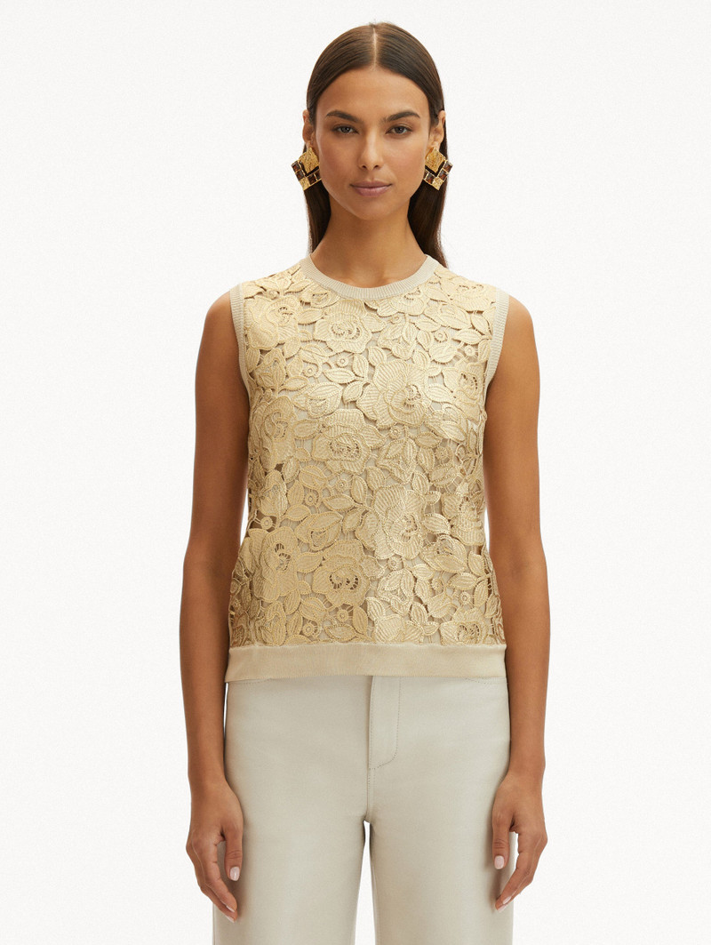 Oscar de la Renta GOLD FOIL ENGLISH ROSE INSET TANK outlook
