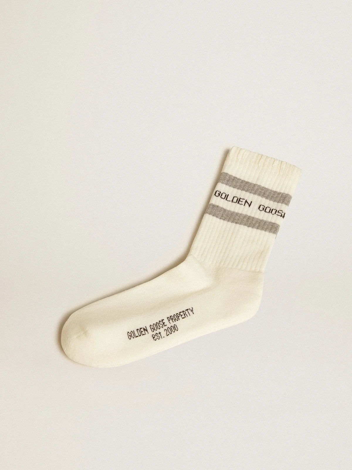 White socks with distressed details and gray stripes - 1