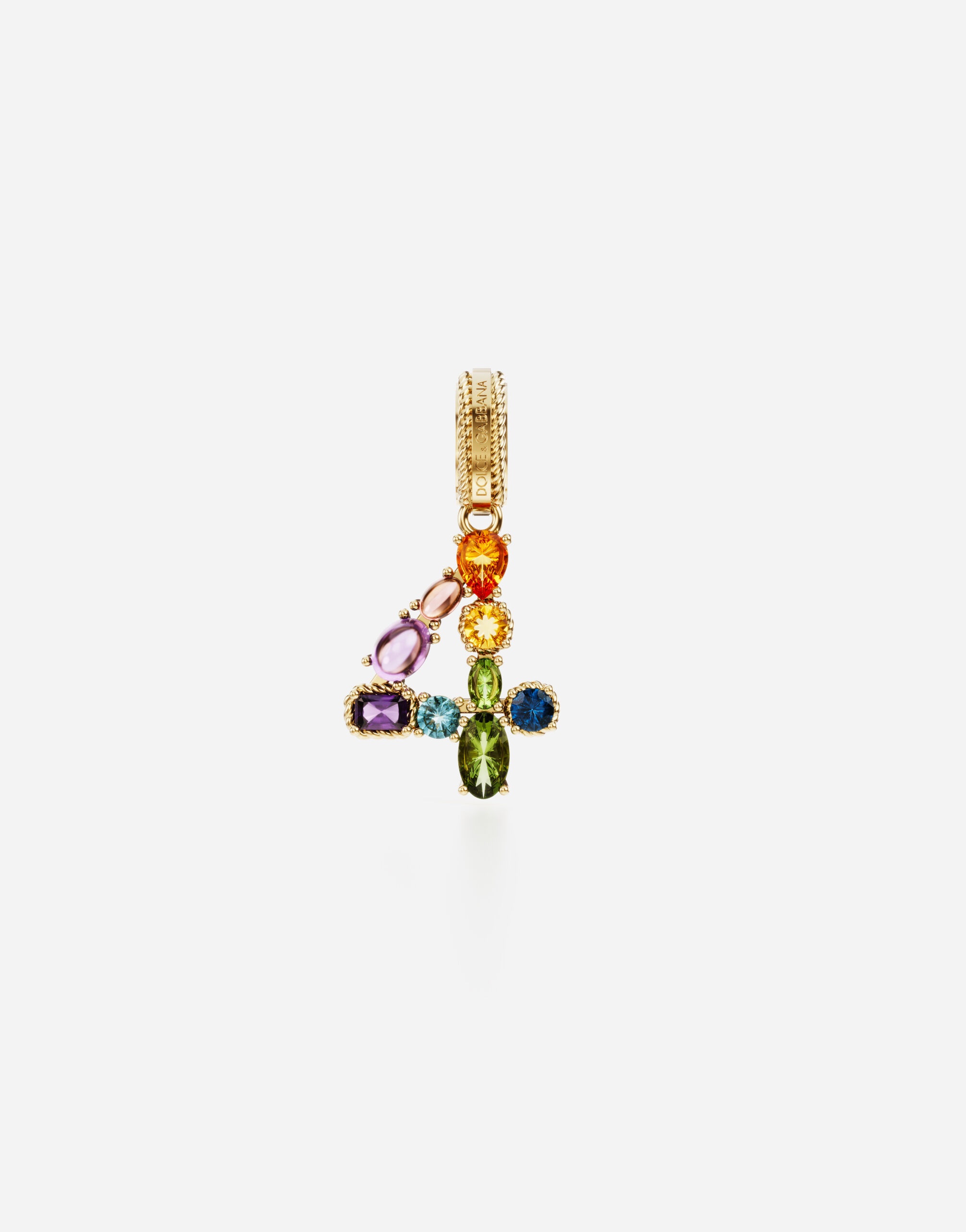 18 kt yellow gold rainbow pendant  with multicolor finegemstones representing number 4 - 1