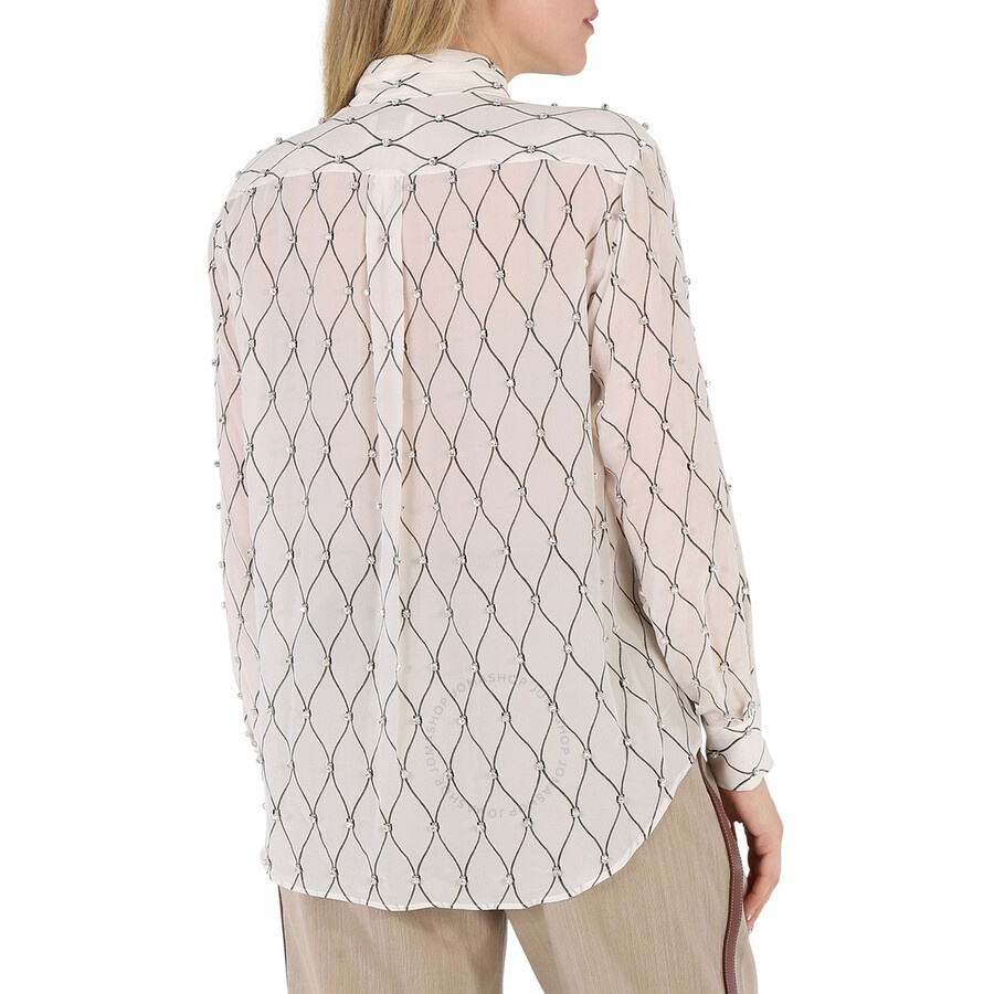 Burberry Net Print Crystal Detail Tie-neck Silk Shirt - 5