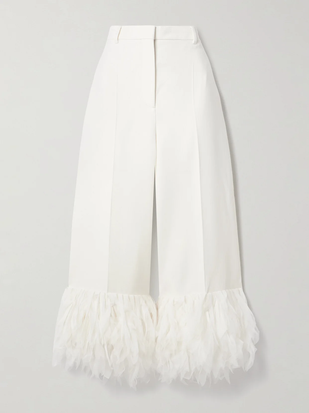Fringed Tulle-trimmed Twill Wide-leg Pants - 1