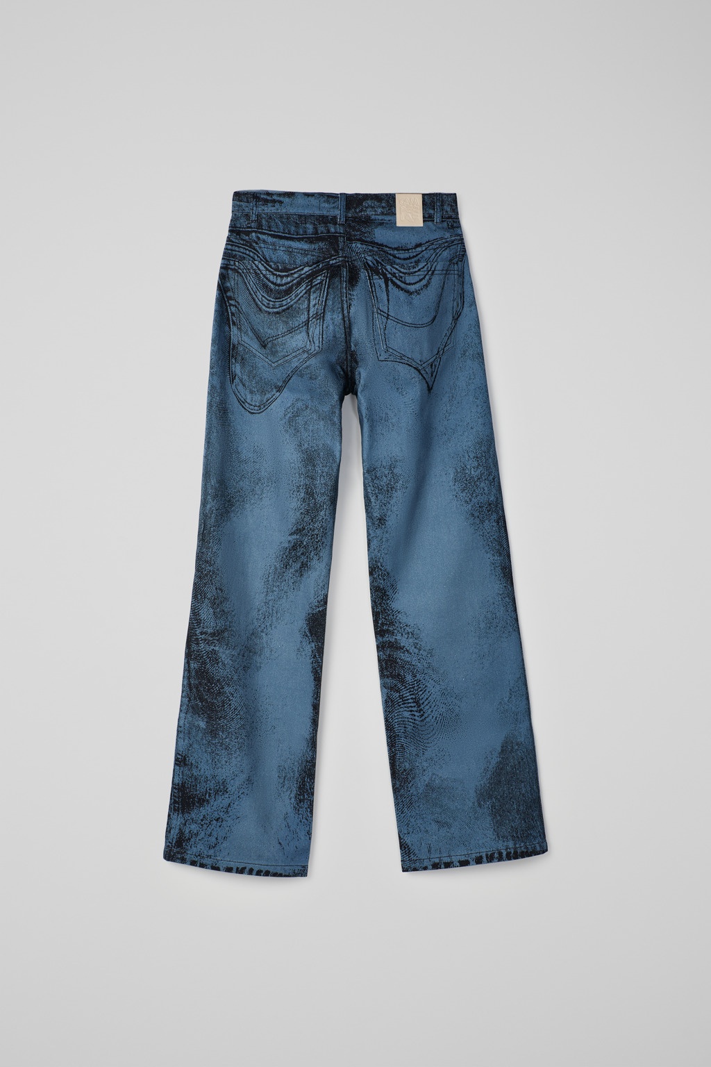 Dark Blue-Black Distorted Print Denim Jeans - 3
