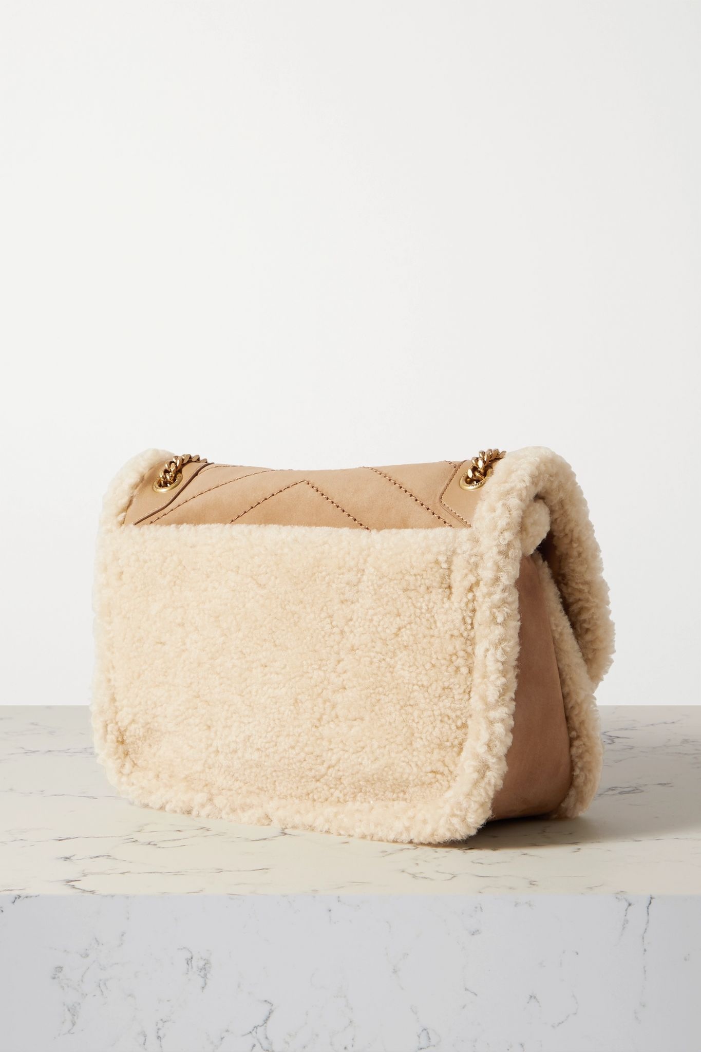 Niki Baby mini shearling-trimmed nubuck shoulder bag - 3