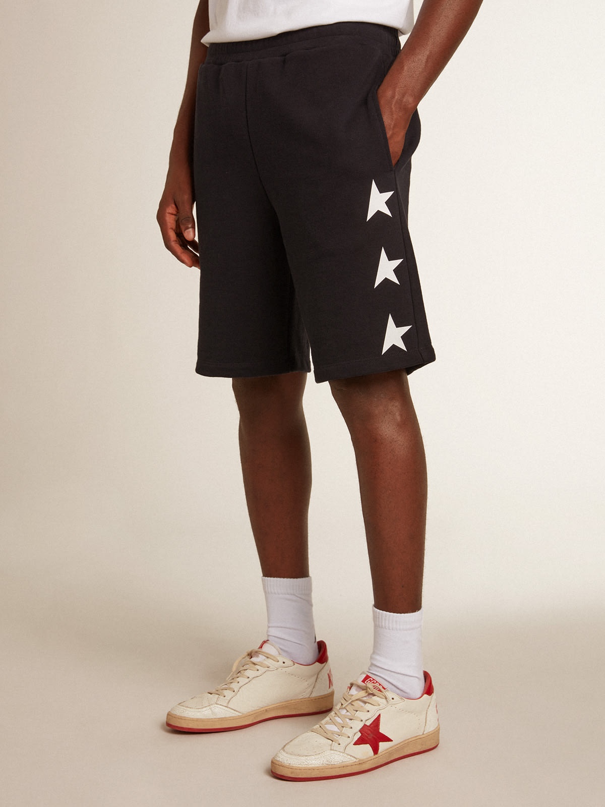 Men's black bermuda shorts with white stars - 2