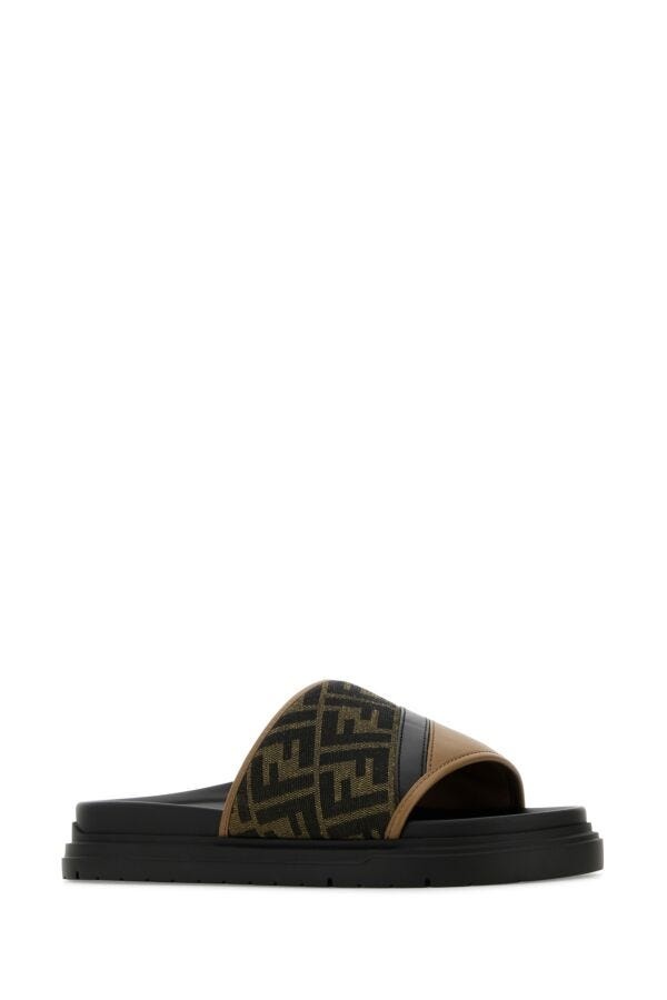 Fendi Man Embroidered Canvas And Leather Fendi Diagonal Slippers - 2