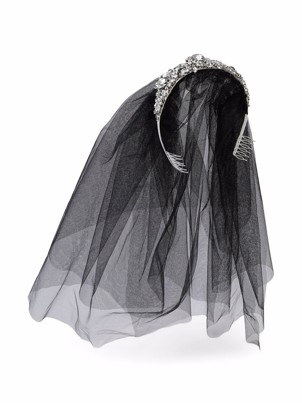 rhinestone-embellished tulle veil headband - 3