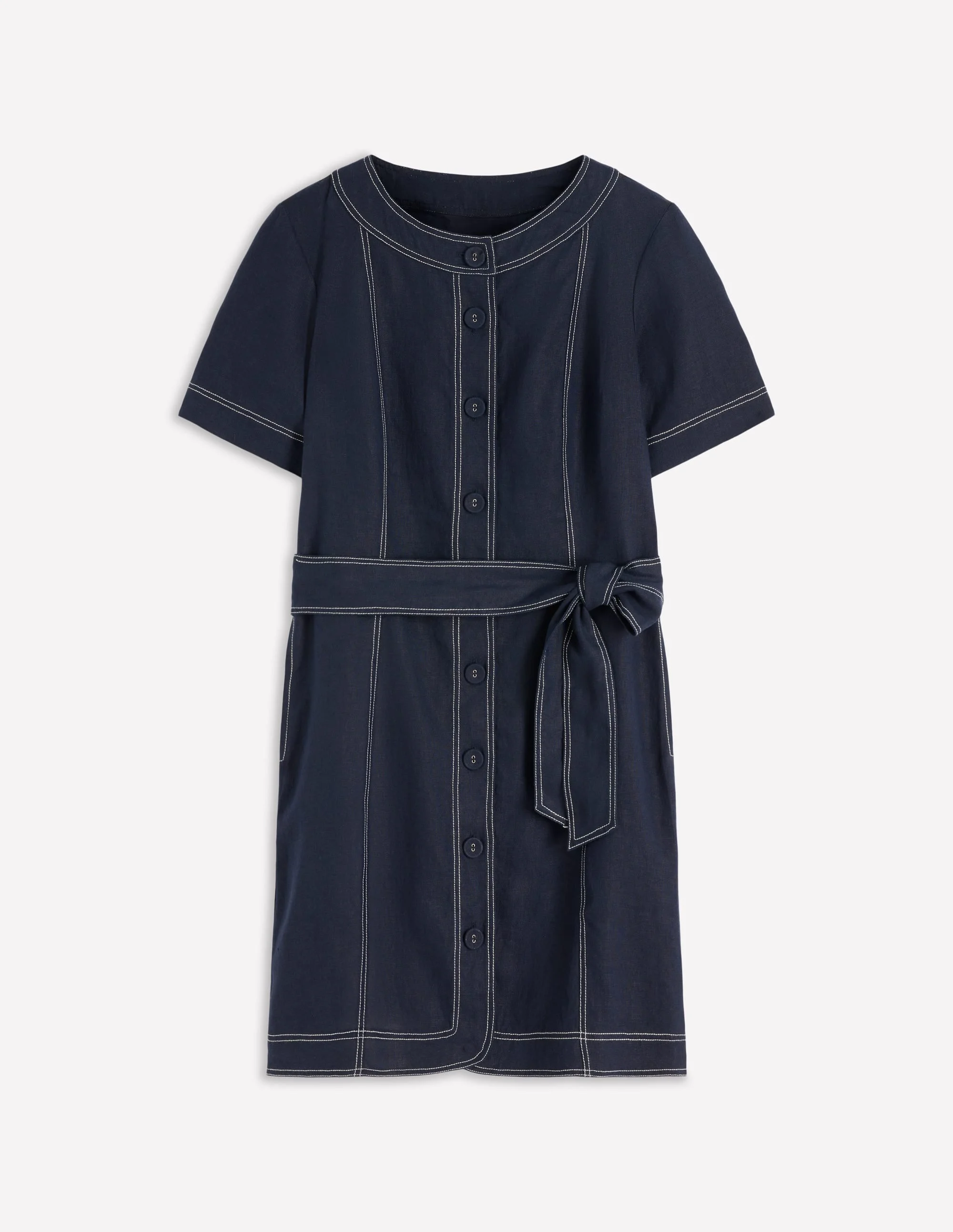 Callie Linen Short Dress-Navy - 1