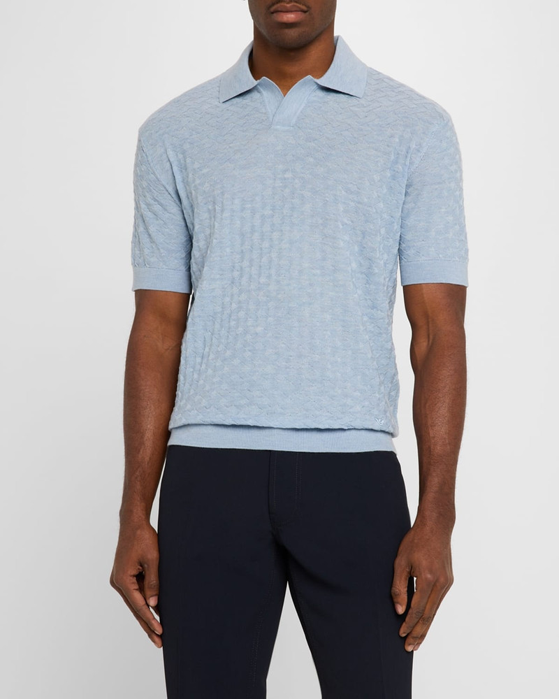 Men's Wool Johnny Collar Short-Sleeve Polo Sweater 4