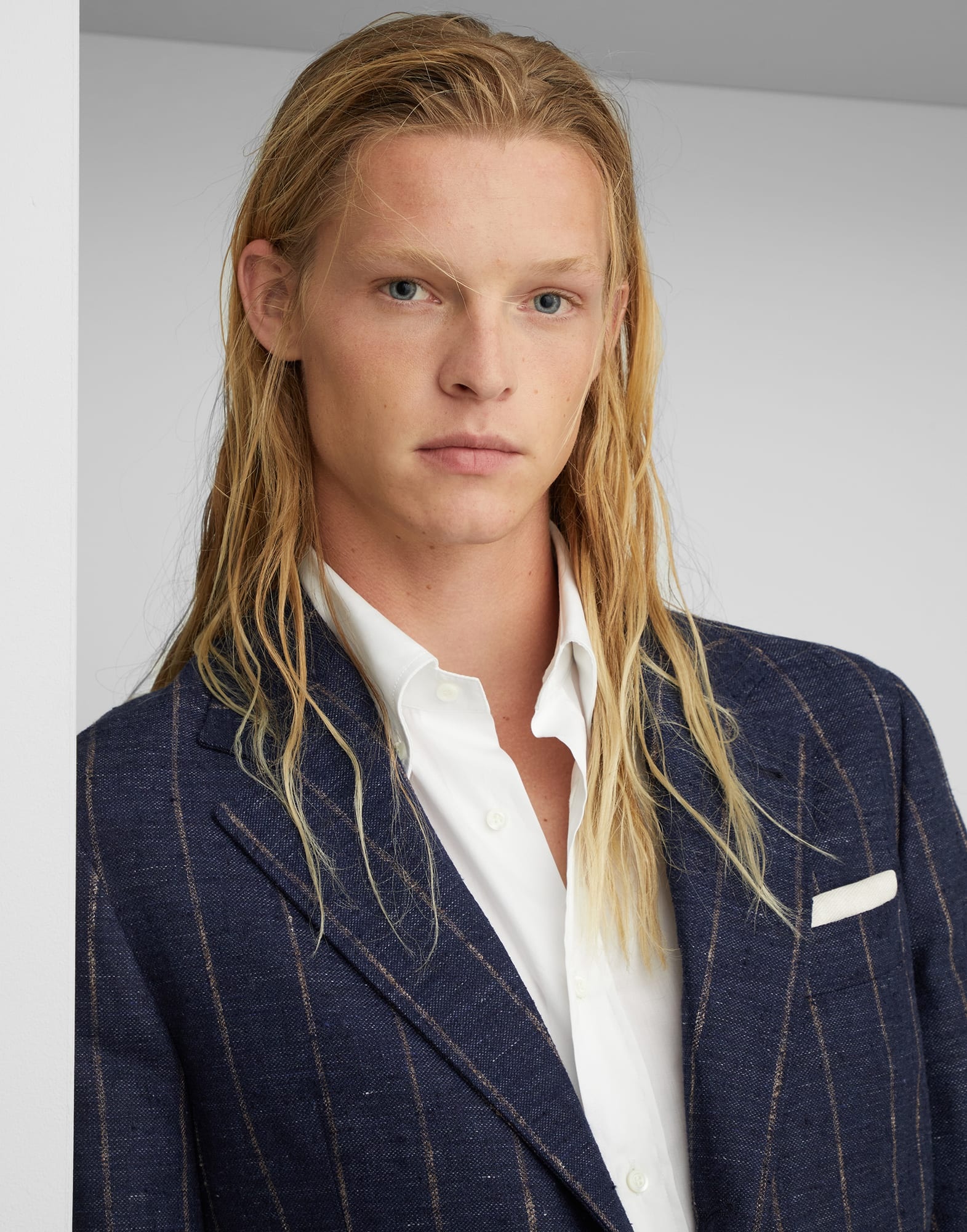 Linen, wool and silk chalk stripe deconstructed Cavallo blazer - 3