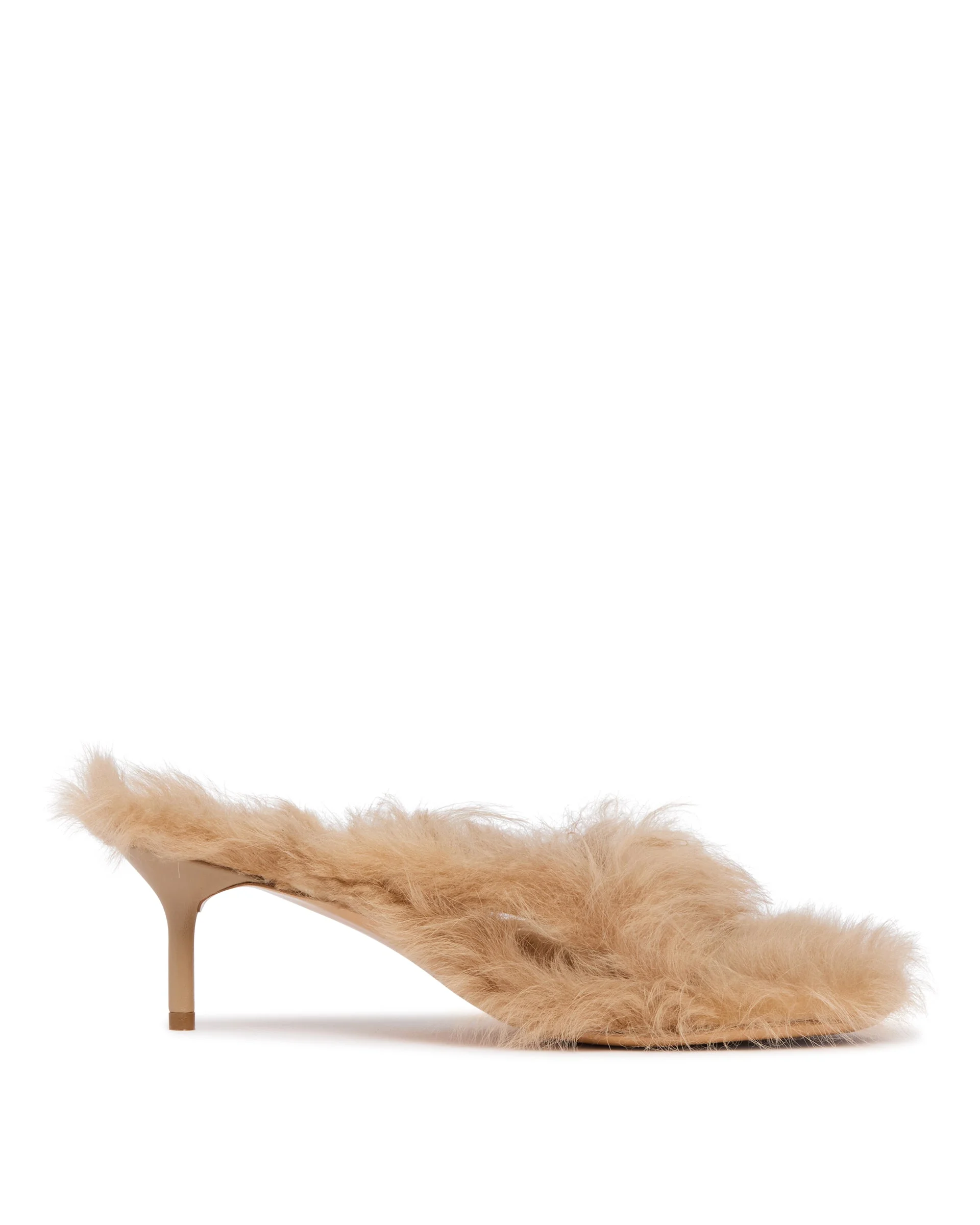 Beige Fur-Trimmed Heeled Sandals - 1