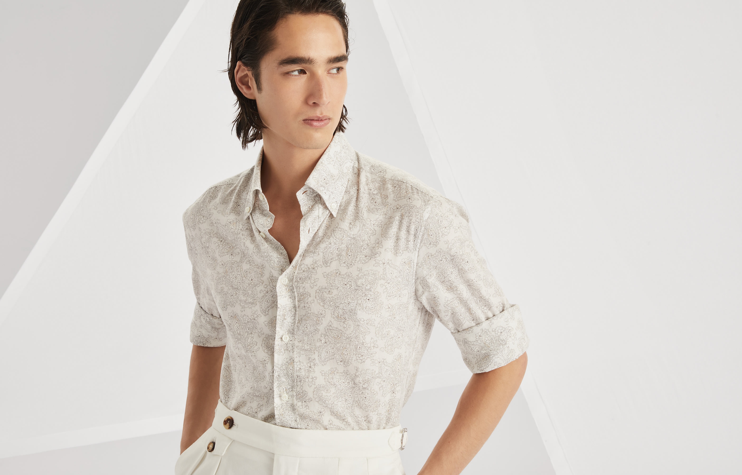 Cotton paisley twill slim fit shirt with button-down collar - 6