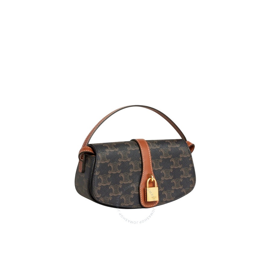 Celine Triomphe Canvas and Calfskin Clutch On Strap - 2